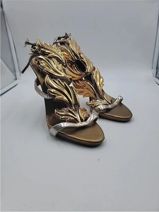GUISEPPE ZANOTTI Intrigo Flame sandals heels shoes Gold 37,5 EU - Picture 1 of 10